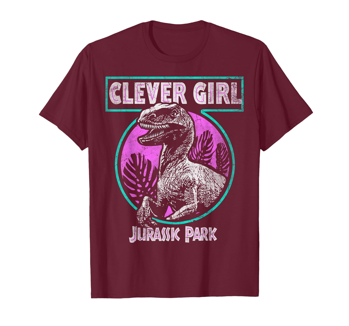 Jurassic Park Distressed Teal Raptor Clever Girl Short Sleeve T-Shirt
