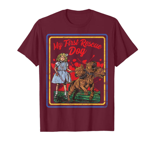 Vintage Child Game Horror Dark Humor My First Rescue Dog T-Shirt for Men Women
