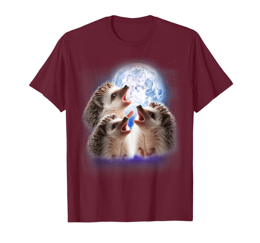 3 Hedgehogs Howling At The Moon Funny Hedgehog Animal Lover T-Shirt