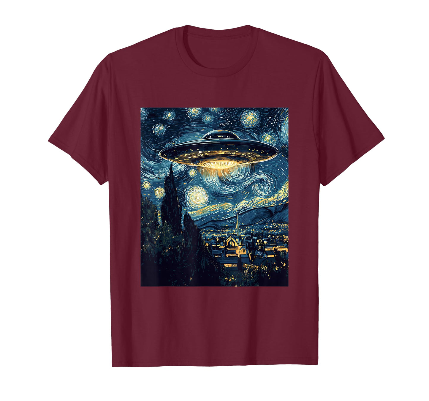 UFO Aliens Flying Saucer - Van Gogh Style - Starry Night T-Shirt
