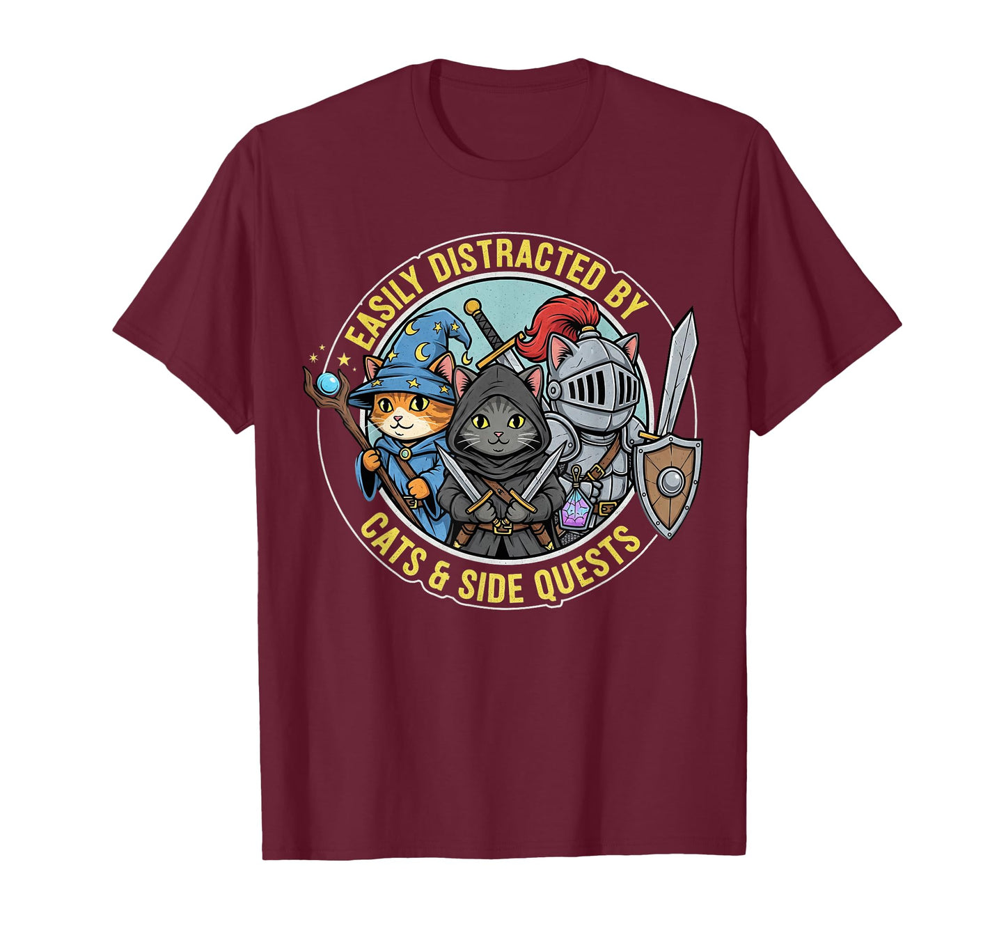 Gamer Easily Distracted by Cats Side Quests RPG Cat Funny T-Shirt
