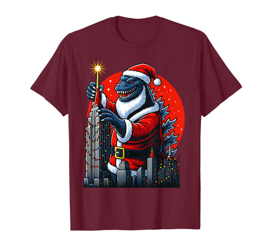 Funny Christmas Monster Santazilla Holiday Dinosaur for Kids T-Shirt