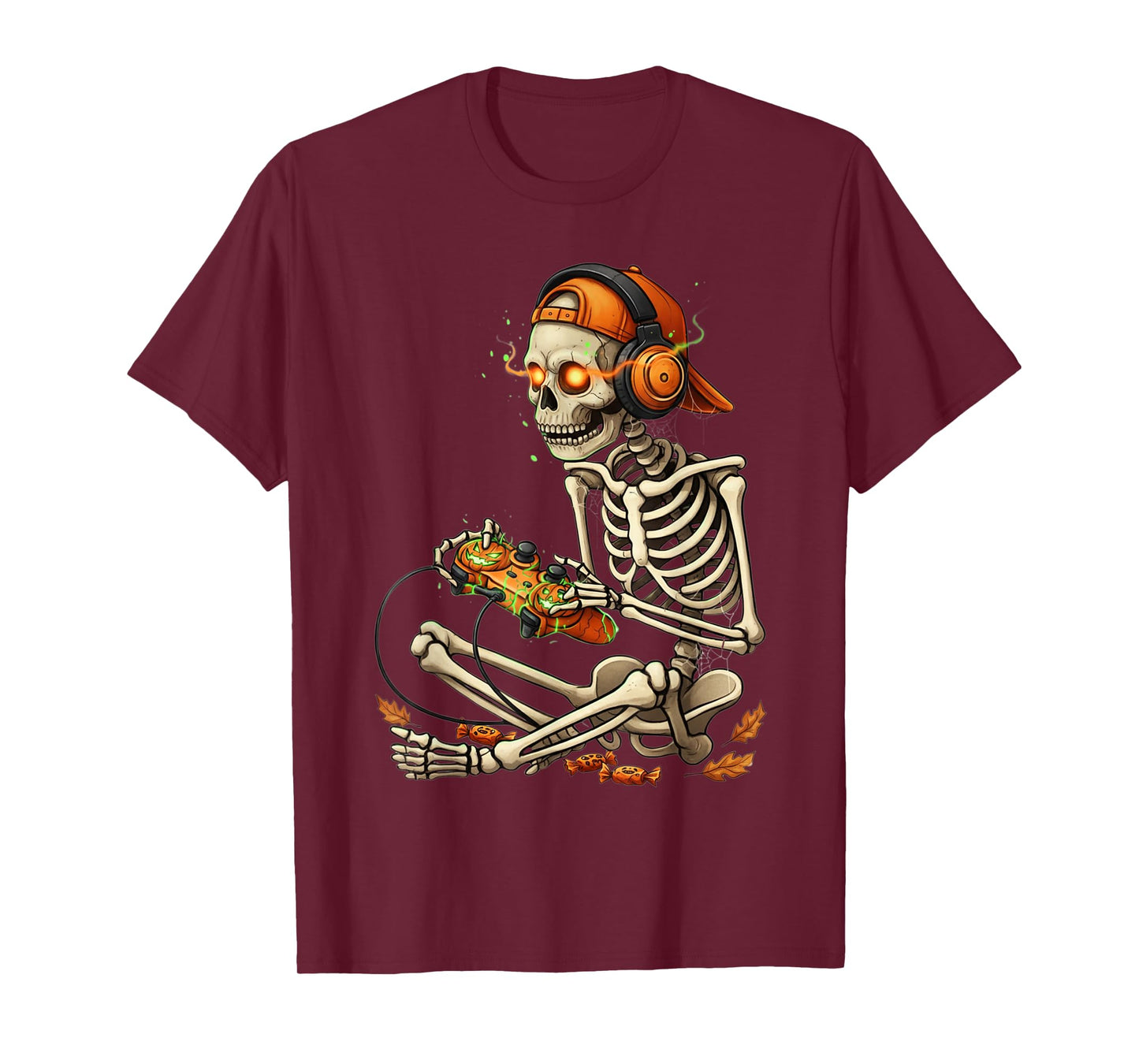 Halloween Skeleton Gamer Video Gaming Mens Boys Kids Tees T-Shirt