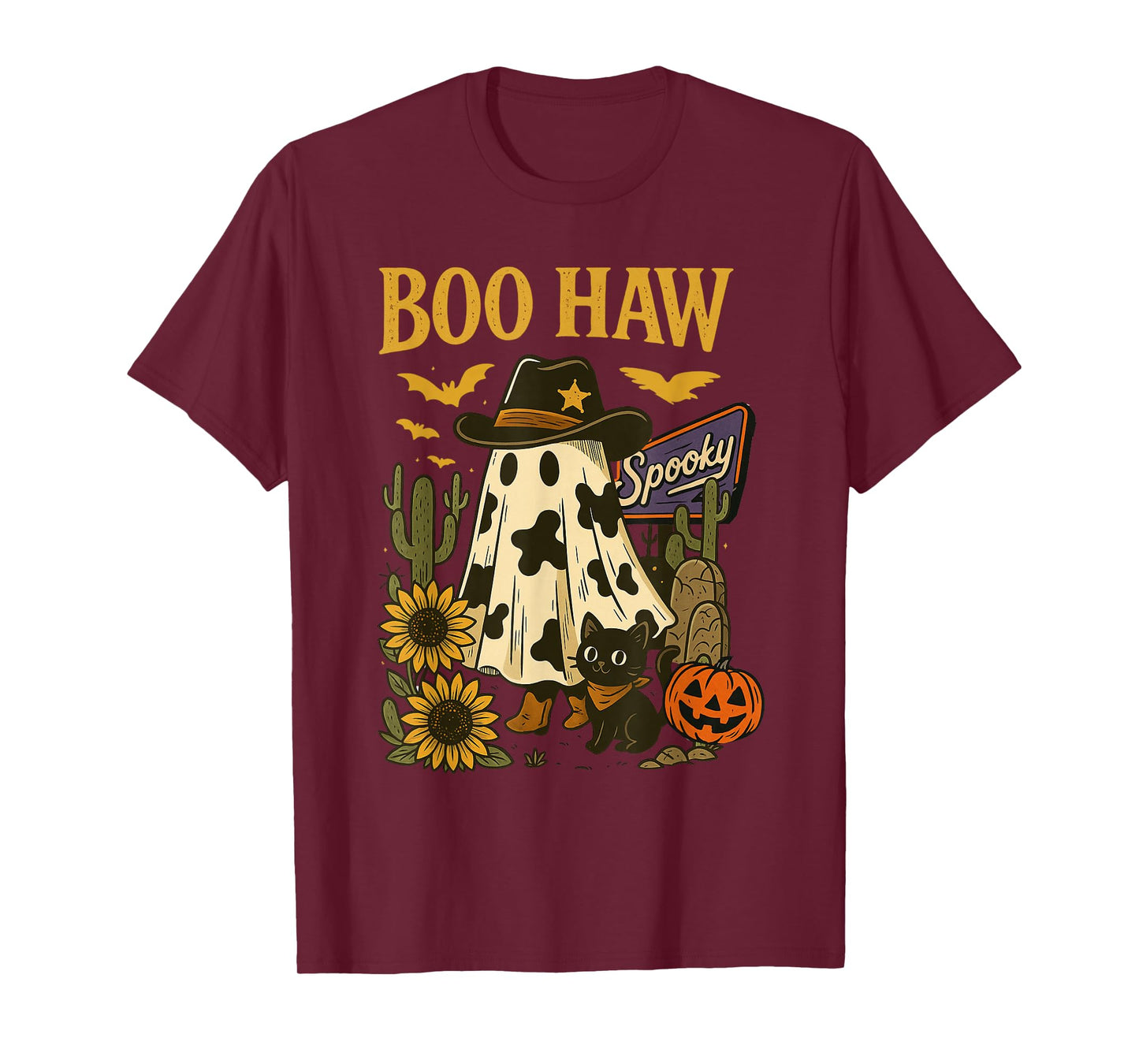 Boo Haw Funny Cowboy Ghost Western Spooky Halloween T-Shirt