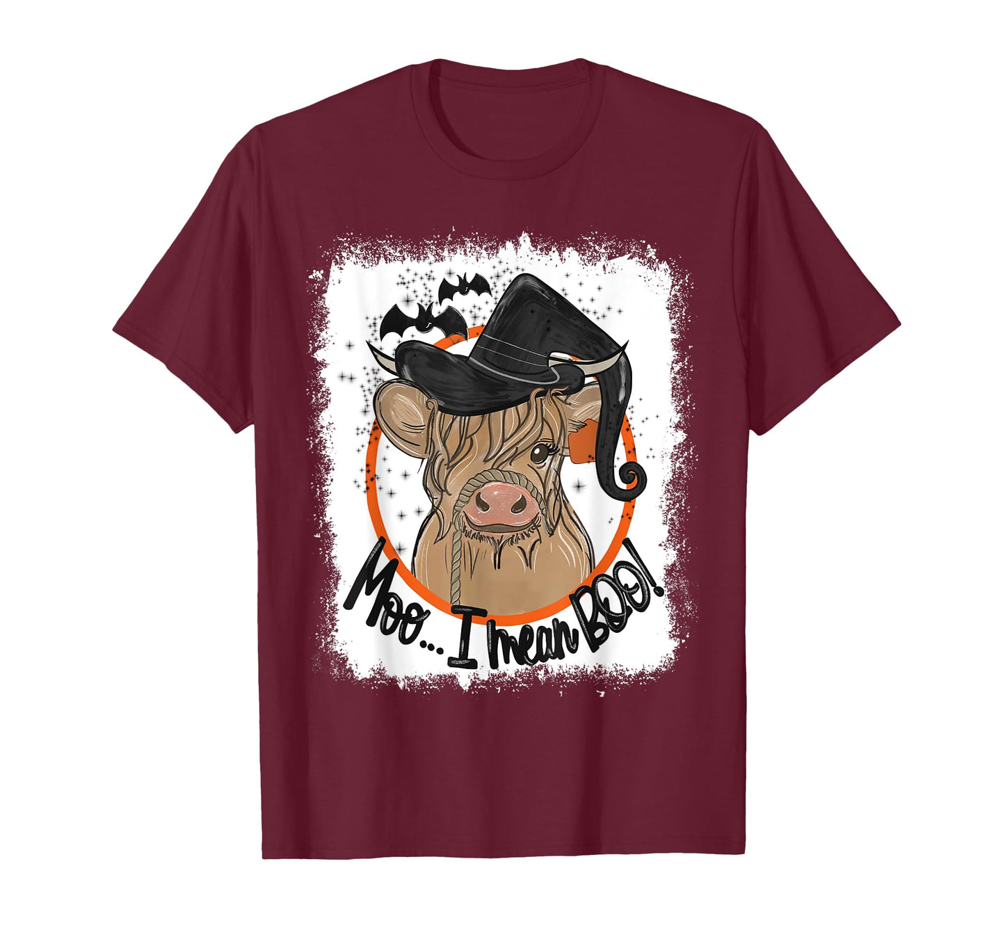 Moo I Mean Boo Ghost Witch Cow Bleached Funny Halloween T-Shirt