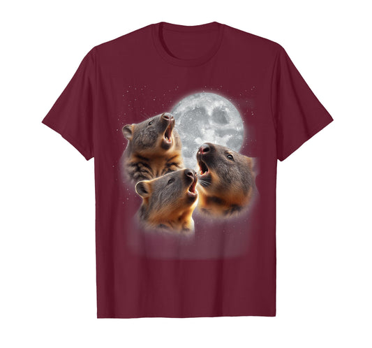 3 Wombats Howling At The Moon Funny Australian Wombat Lover T-Shirt
