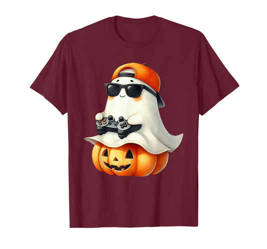 Halloween Ghost Gamer Video Gaming Pumpkins Boys Men Kids T-Shirt