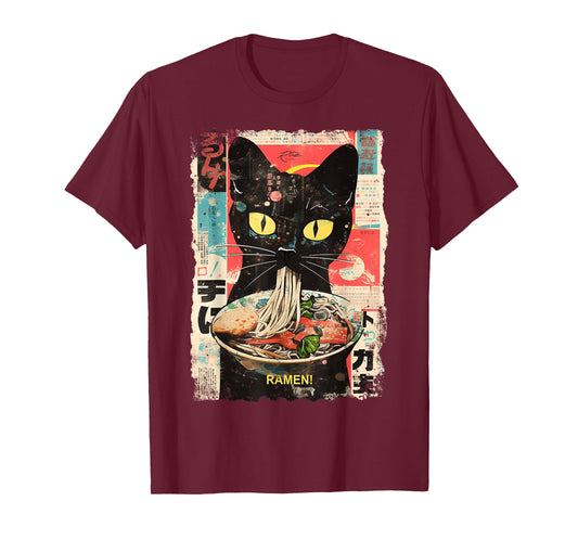 Ramen Noodles Cat Japan Y2K Kawaii Retro Cats Manga Anime T-Shirt