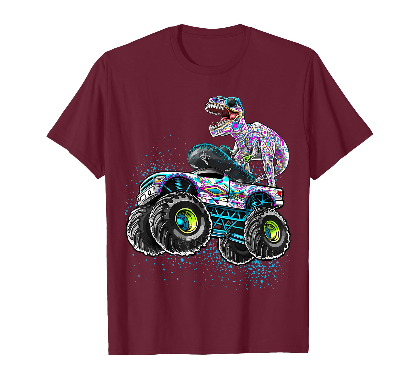 Day of the Dead Monster Truck Dinosaur Sugar Skull Boys T-Shirt