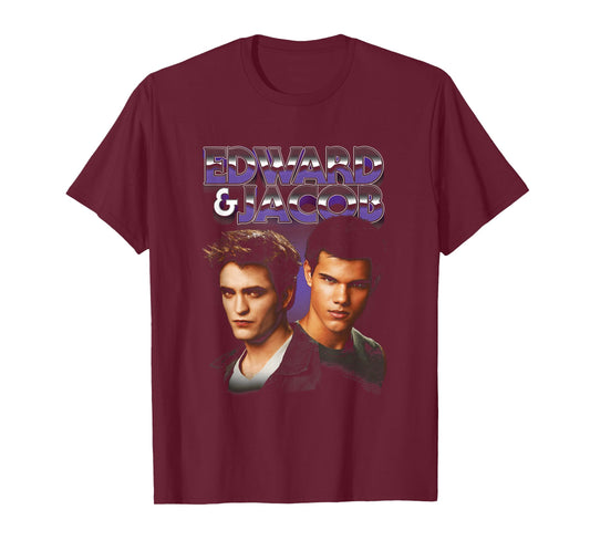 Twilight Edward & Jacob Purple Chrome Text Portrait Movie T-Shirt