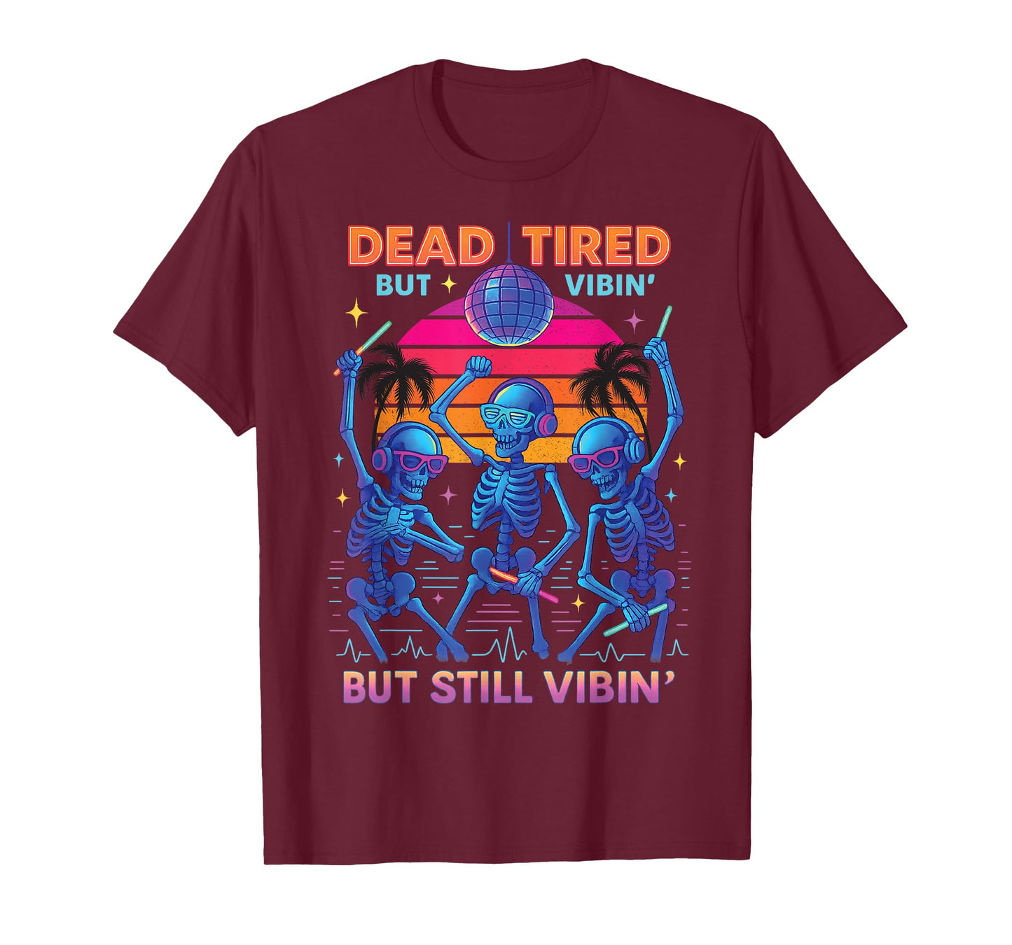 Retro Skeleton Rave Party Glow in Dark Halloween Tee T-Shirt