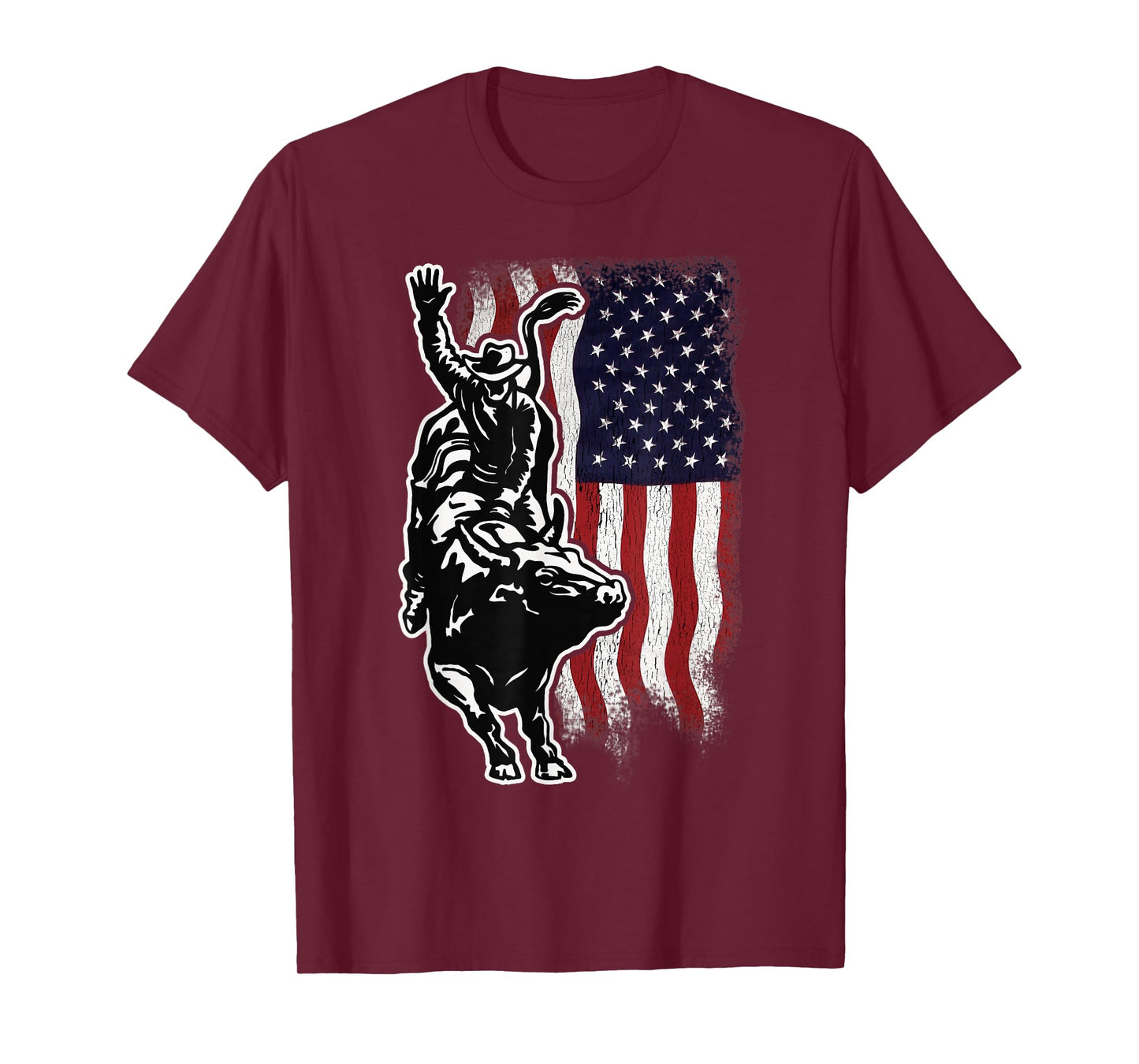 American Flag Bull Riding Cowboy 4th of July Patriotic Rodeo T-Shirt Small