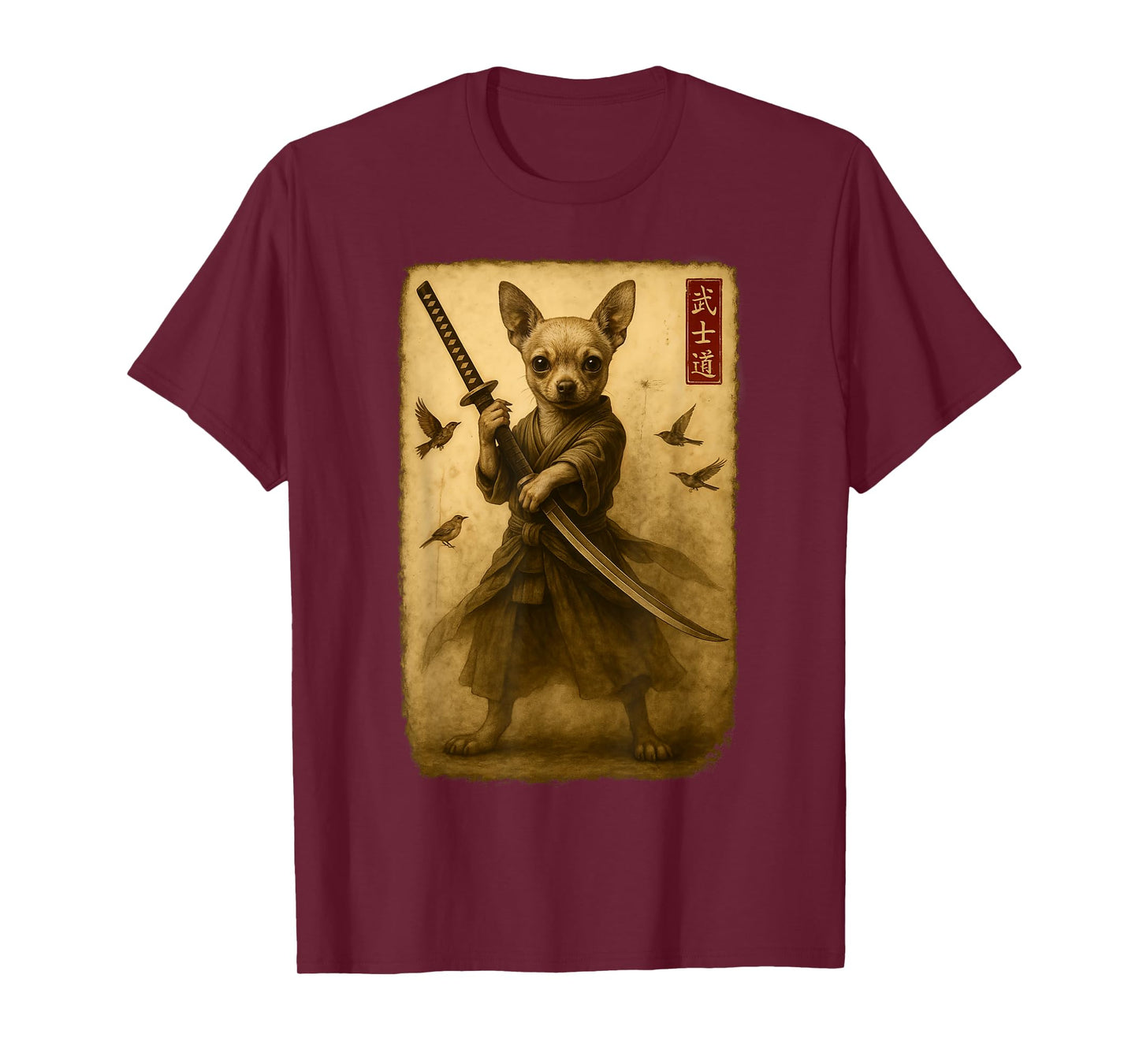 Samurai Dog Japanese Art Chihuahua Warrior Bushido Katana T-Shirt