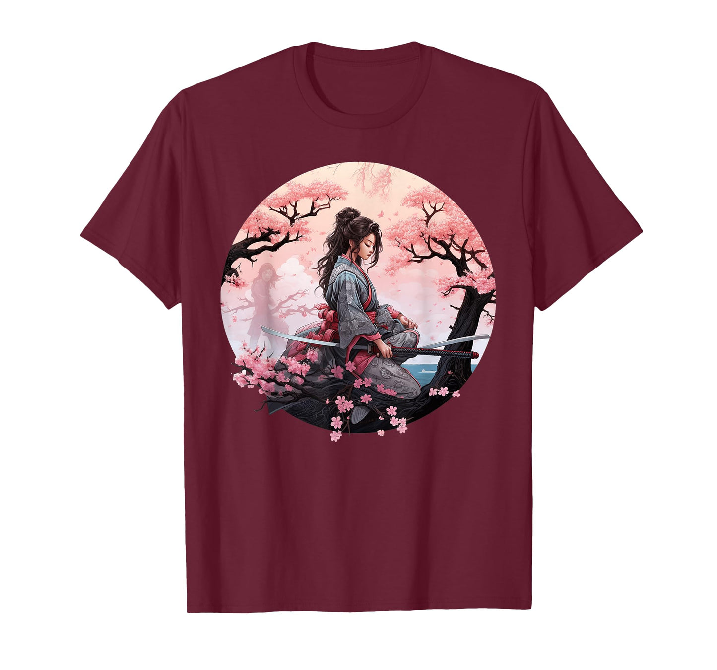 Japanese Samurai Girl Vintage Retro Sakura Cherry Blossom T-Shirt