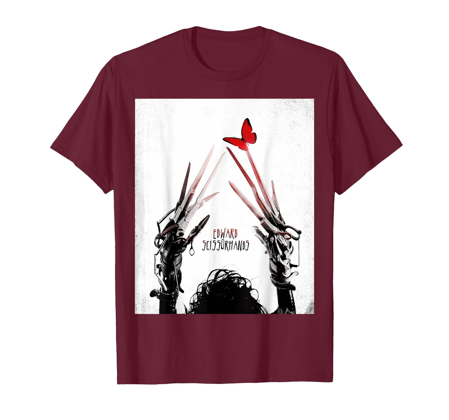 Tim Burton's Edward Scissorhands Red Butterfly Movie Poster T-Shirt Small