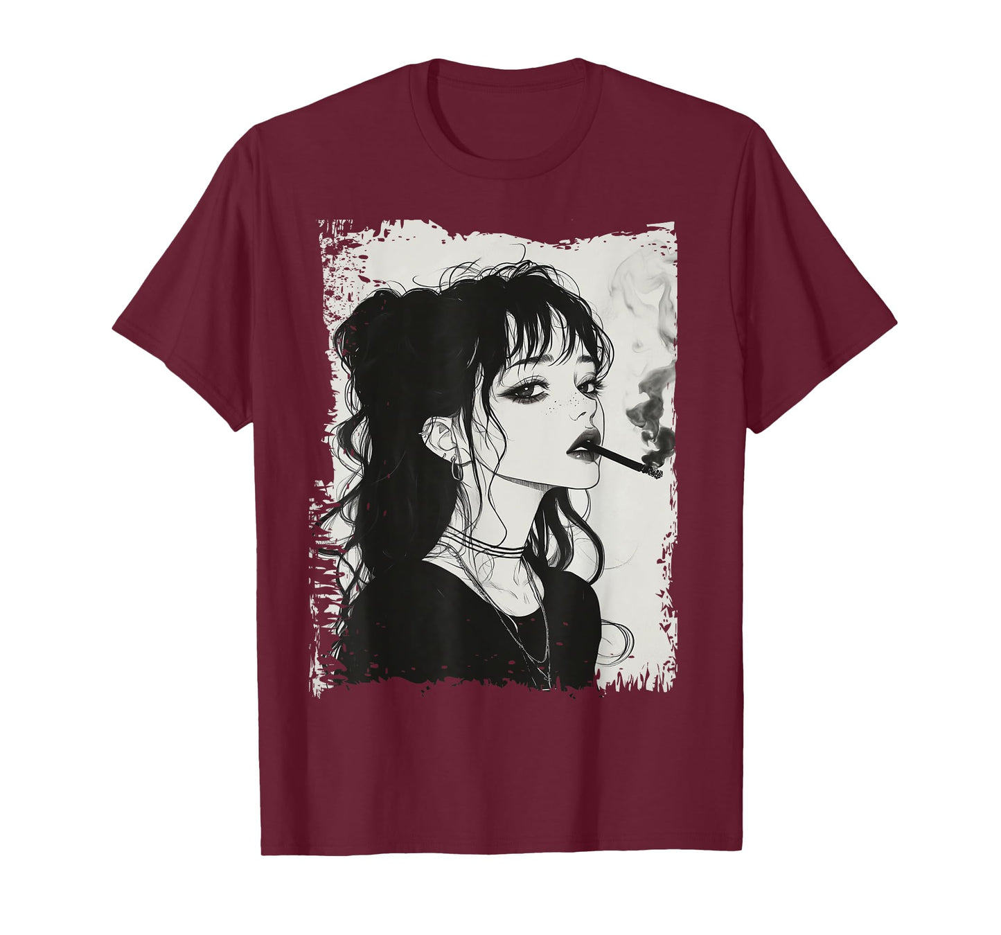 Rebel Anime Girl Smoking Gothic Ink T-Shirt
