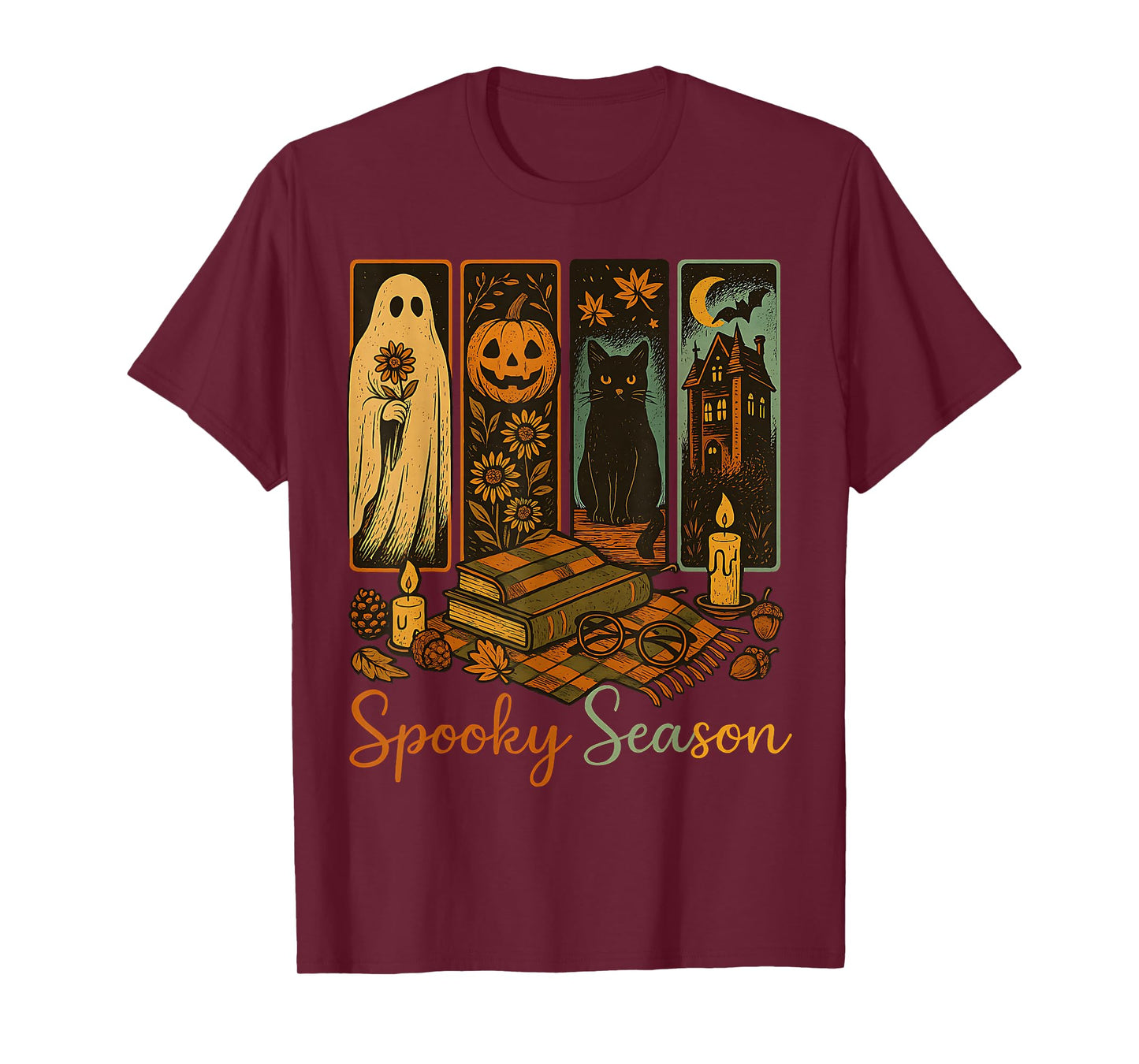 Horror Spooky Season Retro Halloween Ghost Cat Pumpkin T-Shirt