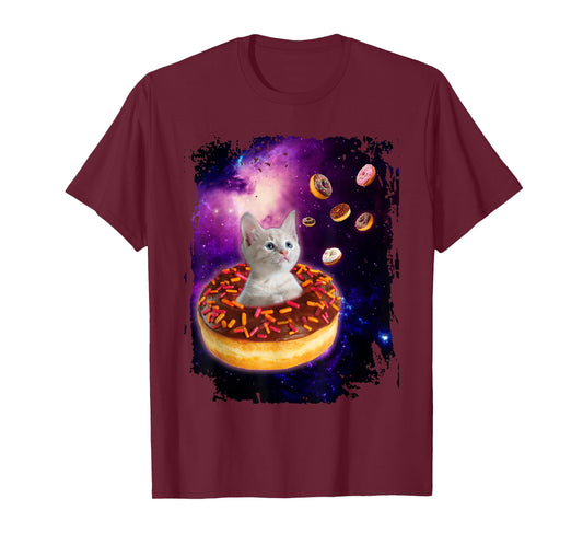 Cute Cat Inside Donut in Space Boys Girl - Kitty in Space Tee T-Shirt