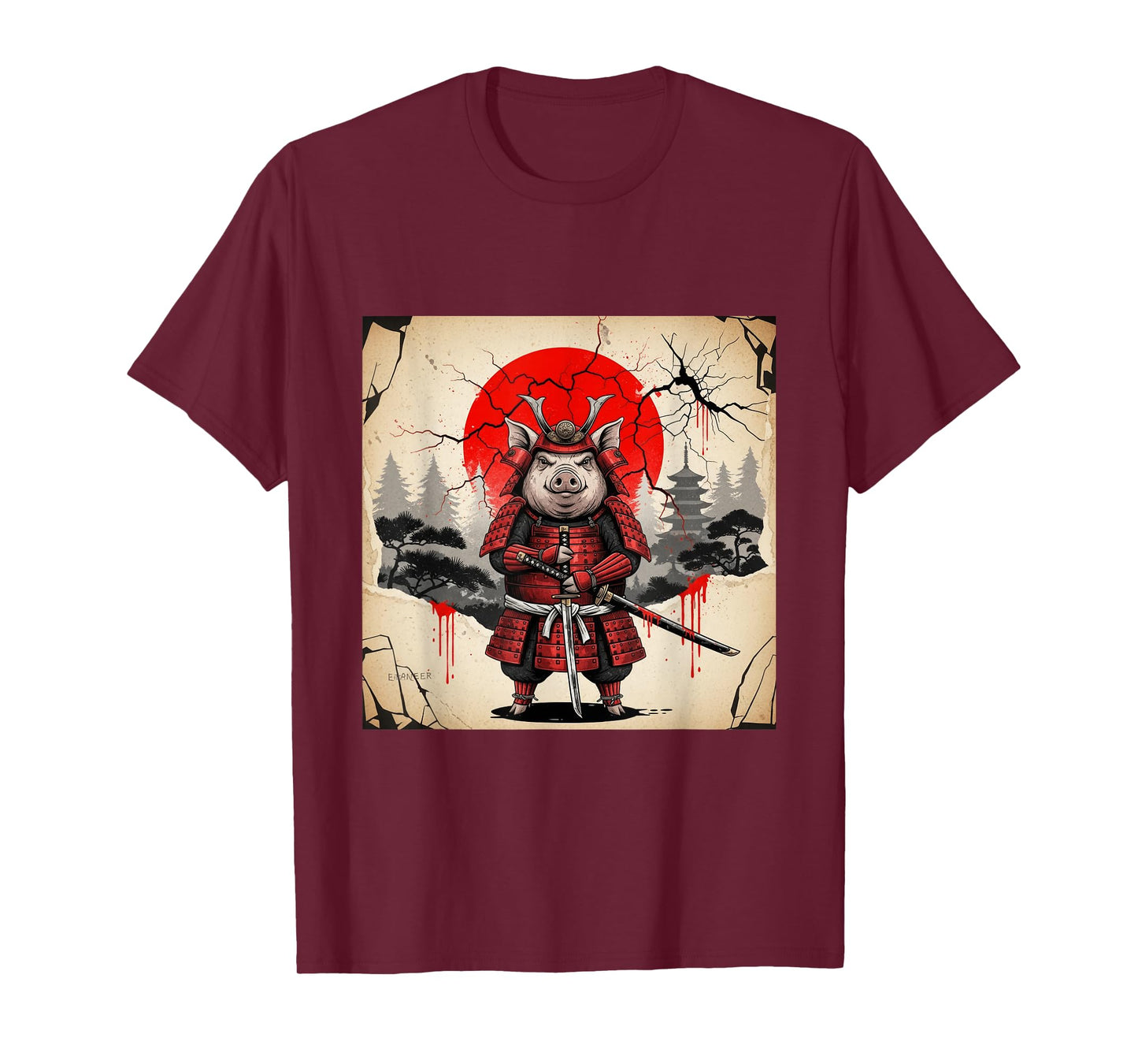 Samurai Pig Warrior Parody Japanese Anime Art T-Shirt