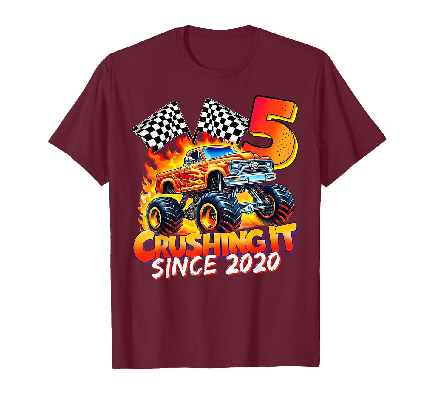 Monster Truck Birthday 5 Year Old Born 2020 5th Party Boys T-Shirt