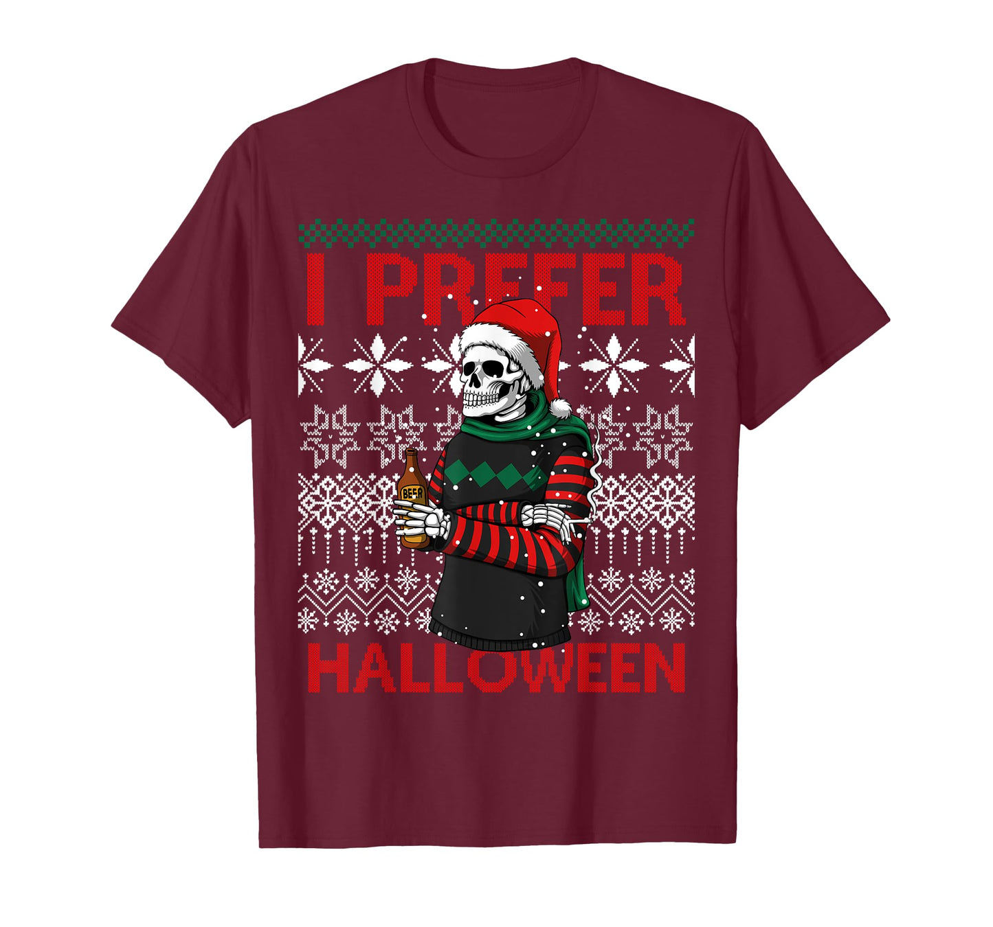 I Prefer Halloween Funny Christmas Skeleton Sweater Ugly T-Shirt