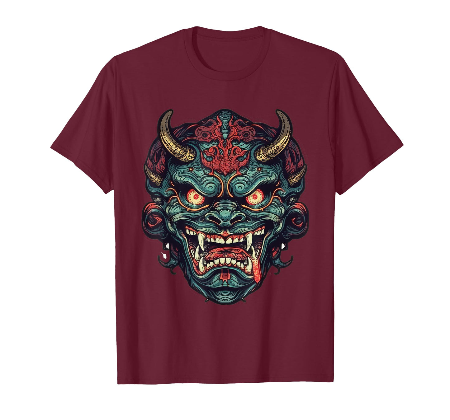 Japanese Demon Art Face Mask Devil Yokai Harajuku Aesthetic T-Shirt