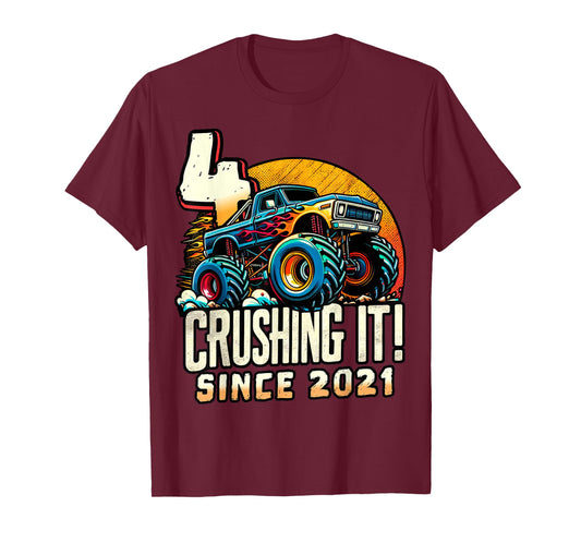 Birthday Monster Truck 4 year Old Boys 4th Party Born 2021 T-Shirt