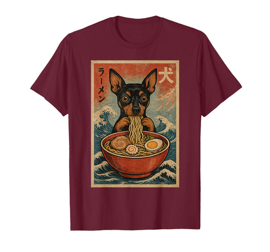 Miniature Pinscher Eating Ramen Kawaii Anime Dog Lover T-Shirt