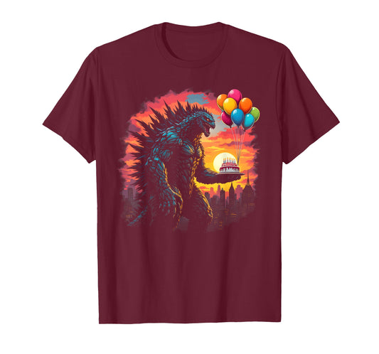 Kaiju Balloon And Cake Funny Japanese Monster Lover Birthday T-Shirt