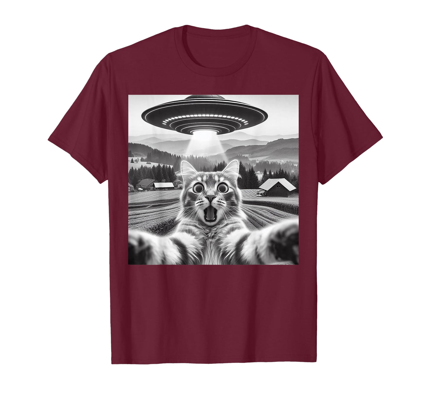 Cat Selfie With Alien UFO Funny Cat Gifts For Men Women Kid T-Shirt