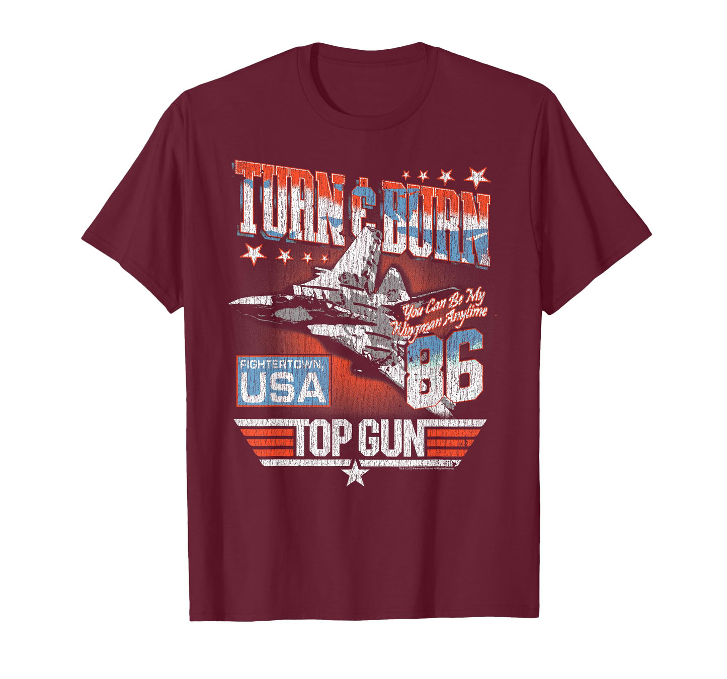 Top Gun Turn & Burn Distressed Vintage Classic Action Movie T-Shirt