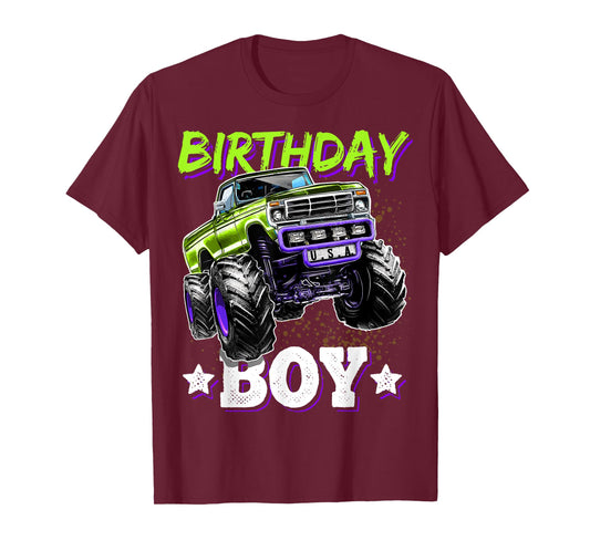Birthday Boy Monster Truck Birthday Party Gift for Boys Kids T-Shirt