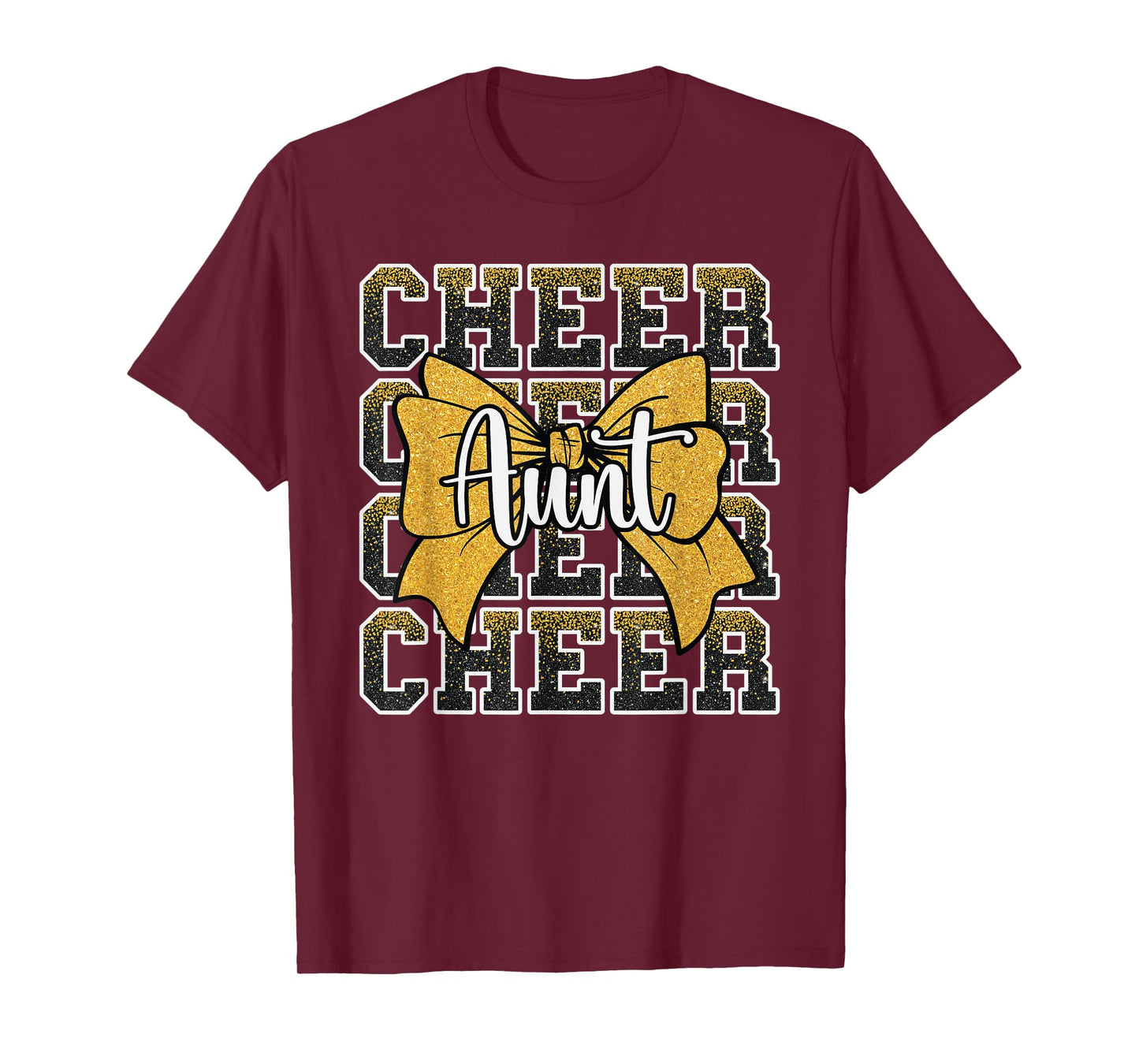 Cheer Aunt Auntie Bow Sport Cheerleader Cheerleading Yellow T-Shirt