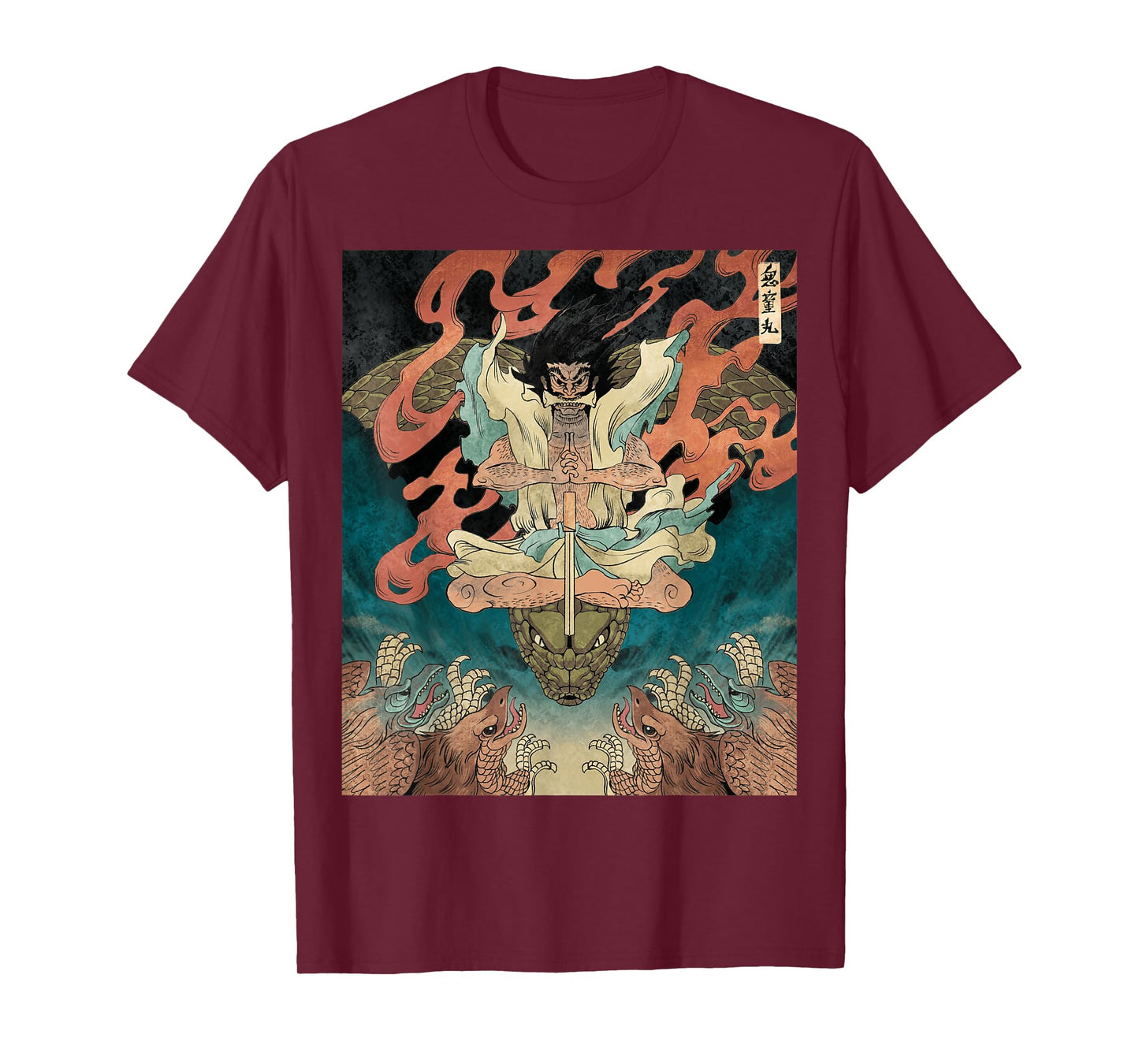 Japanese Vintage Artwork Tengu Gods Defeat Evil Snake Fan T-Shirt