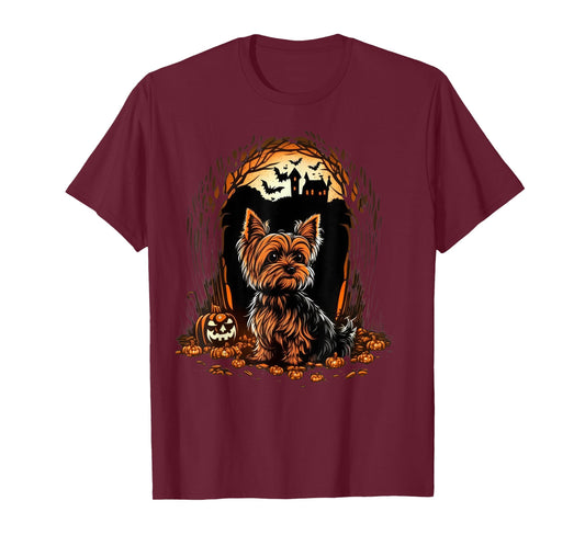 Pumpkin Yorkie costume on Yorkshire Terrier Halloween T-Shirt