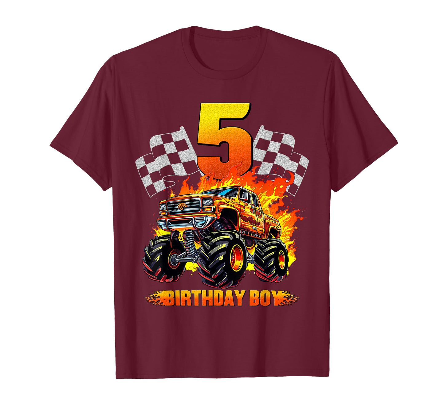 5 Year Old Birthday Monster Truck 5th Birthday Boy Kids T-Shirt