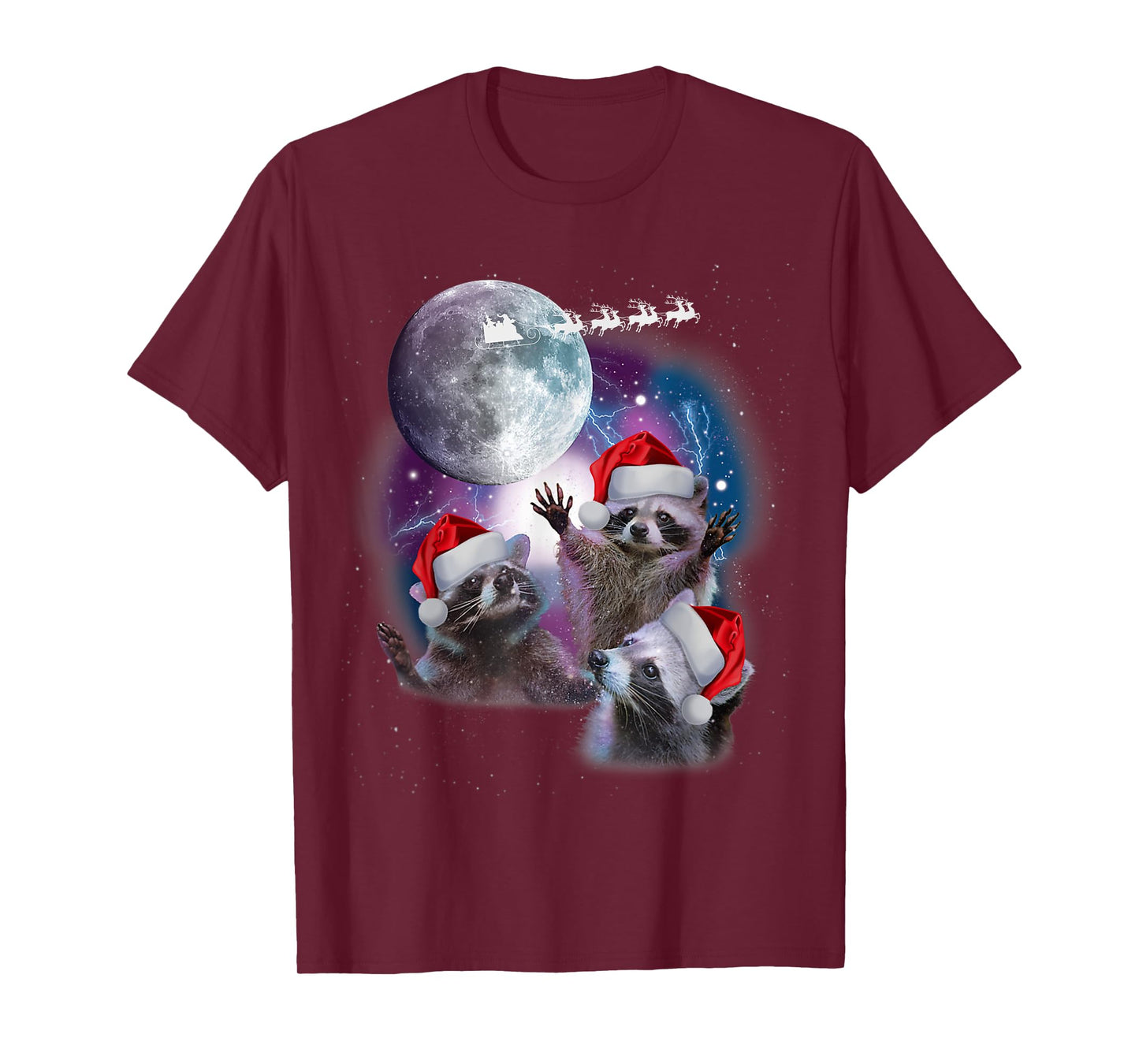 3 Racoon Moon Howling Christmas Santa Racoon Lover Men Women T-Shirt