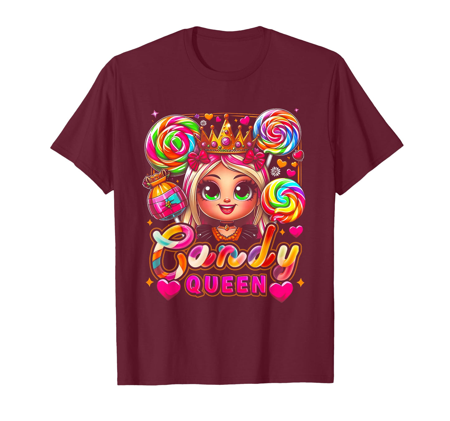 Funny Halloween Candy a Queen Lollipop Lover Girls Colorful T-Shirt