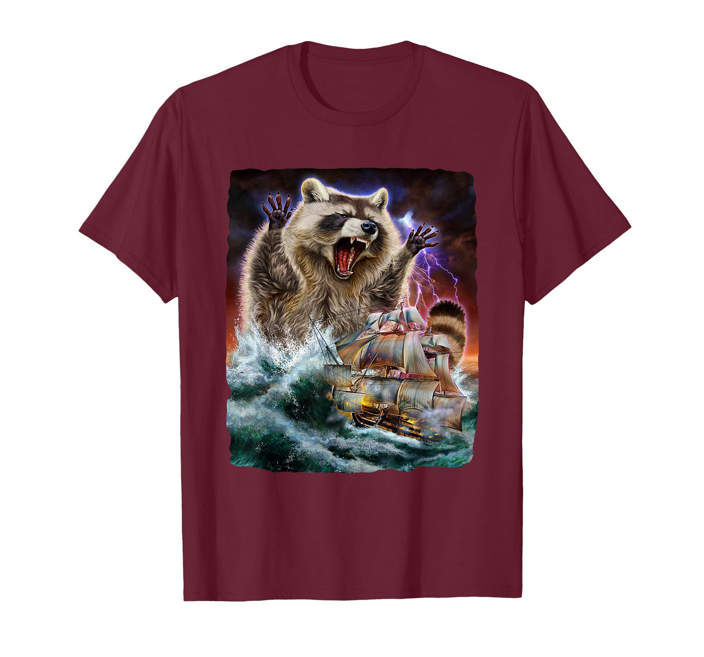 Monster Raccoon as Kraken Attack a War Ship at High Seas T-Shirt