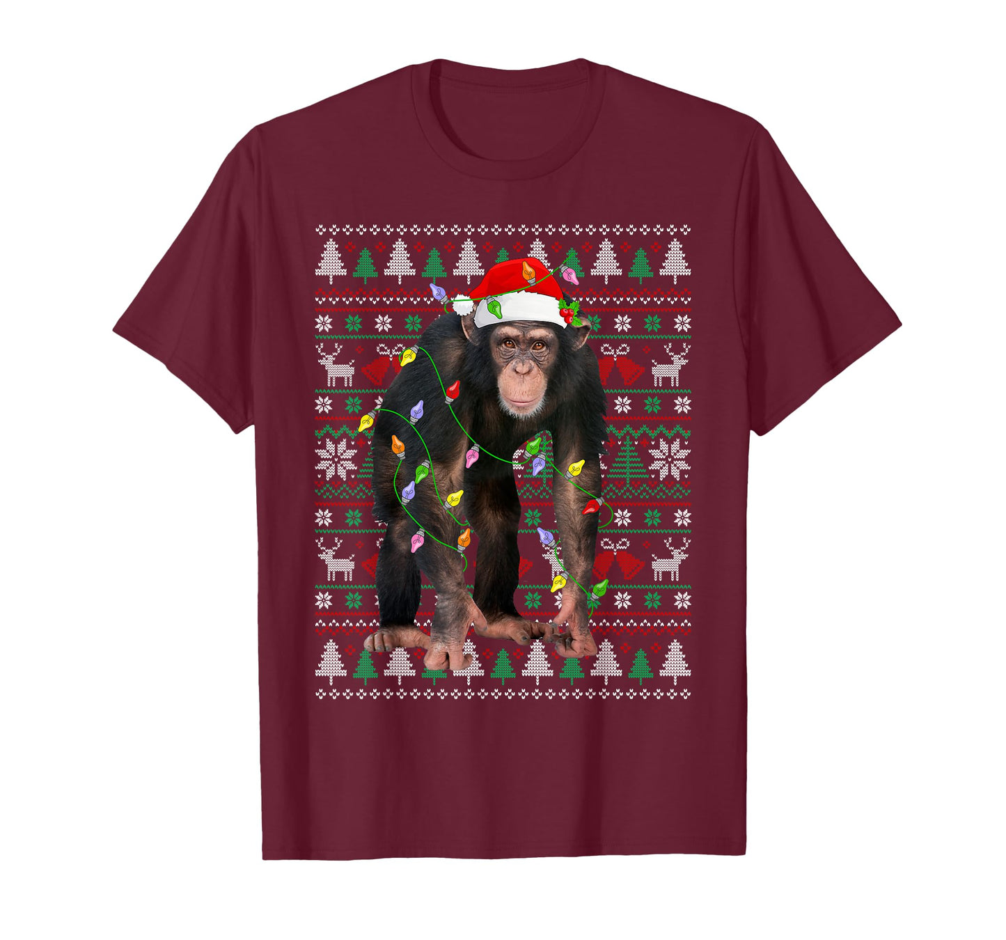 Chimpanzee Christmas Sweater Santa Hat Ugly Xmas Pajama T-Shirt