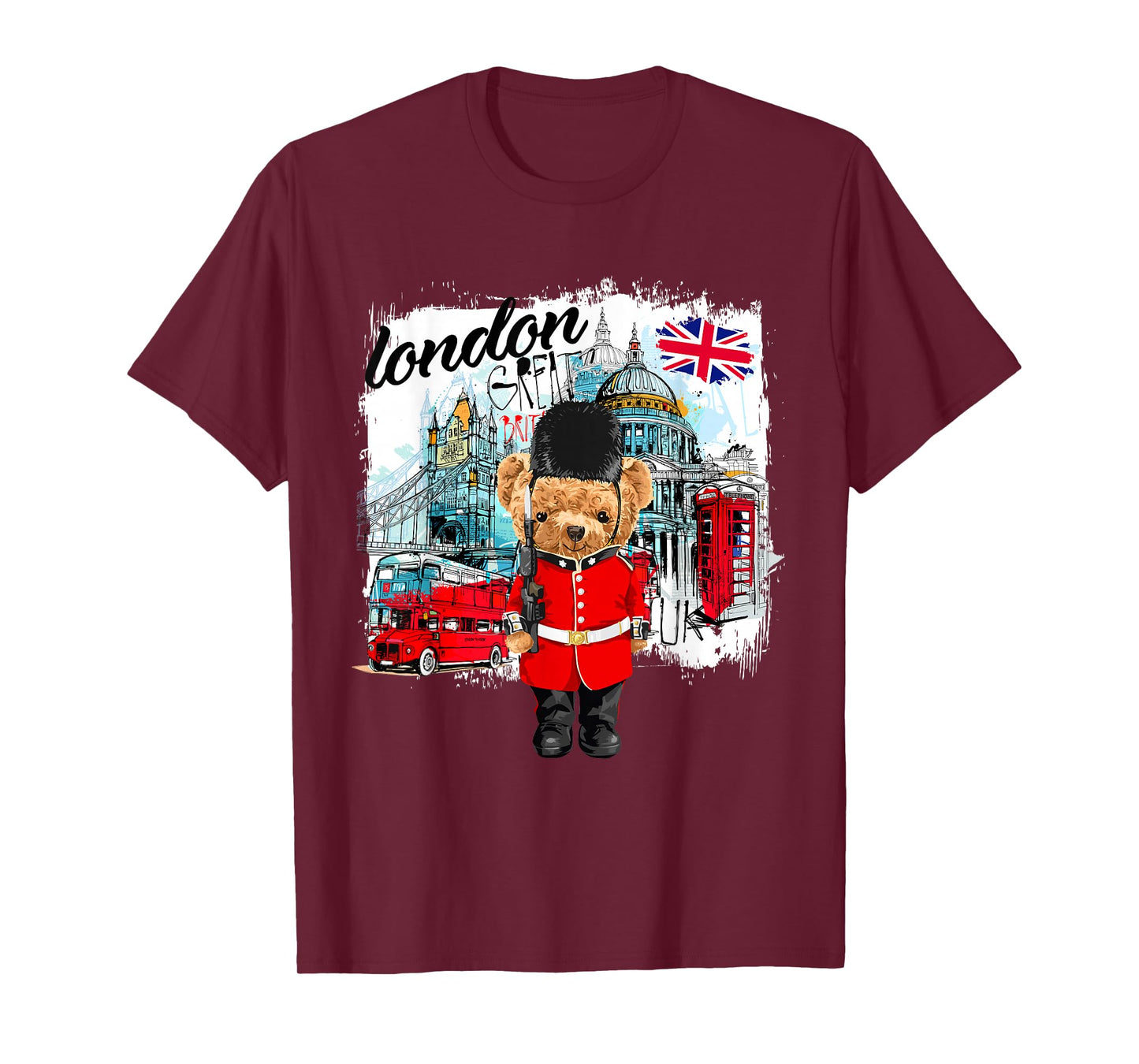 London Teddy Bear Queen Guard Illustration Graphic Cartoon T-Shirt