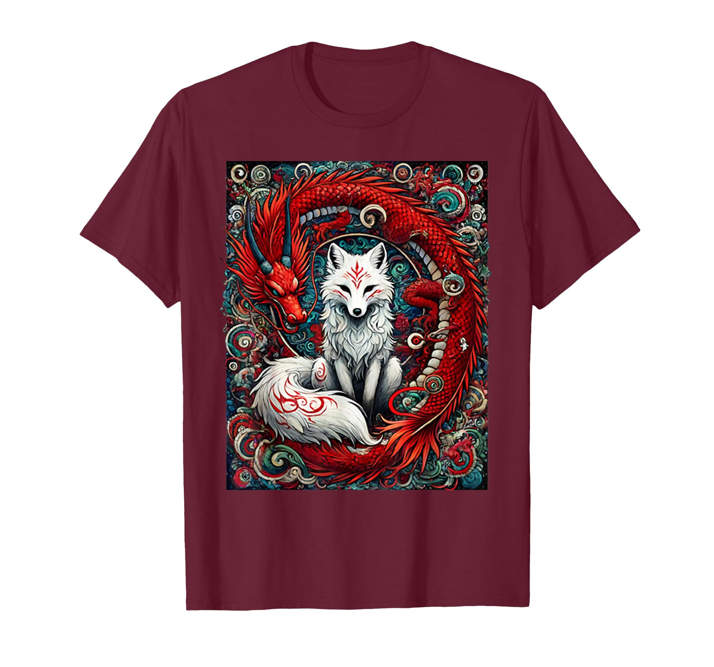 Japanese Mystical Nine-Tailed Fox Kitsune Dragon Foxes T-Shirt
