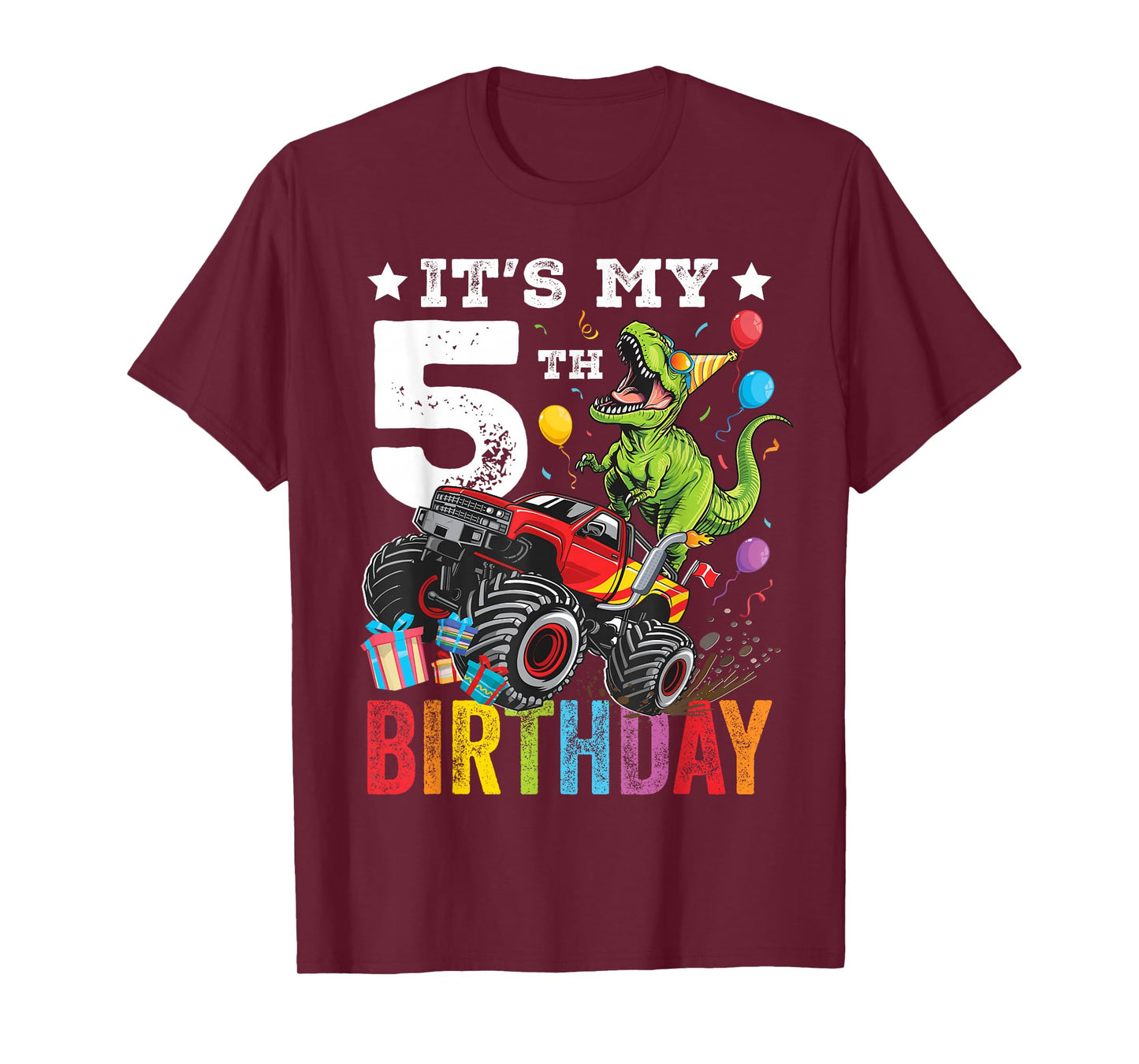 Five 5th Birthday Dinosaur Monster Truck T-Shirt
