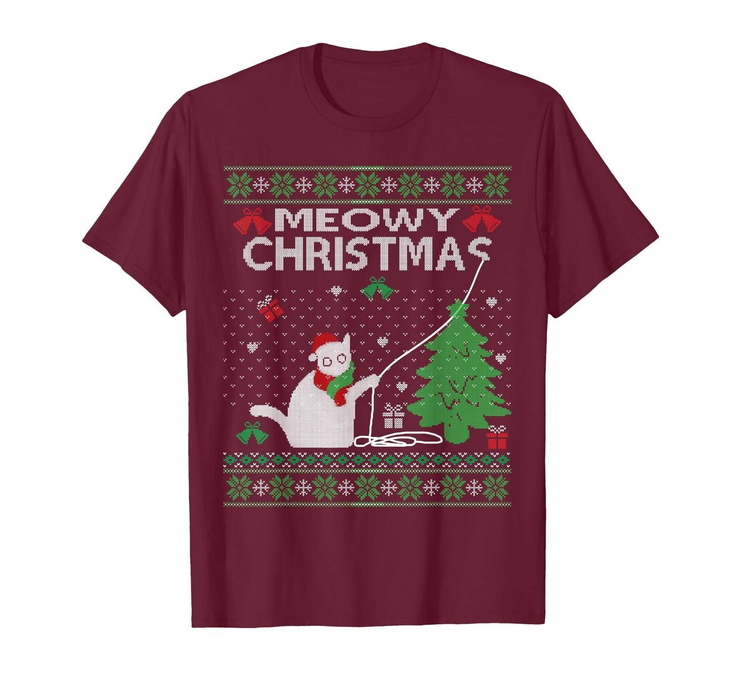 Funny Meowy Christmas Cats Xmas Cute Cat Lover Ugly Sweater T-Shirt