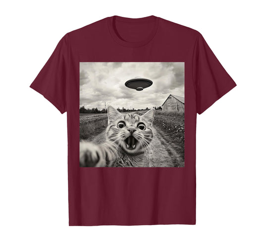Funny Cat UFO Alien Selfie T-Shirt