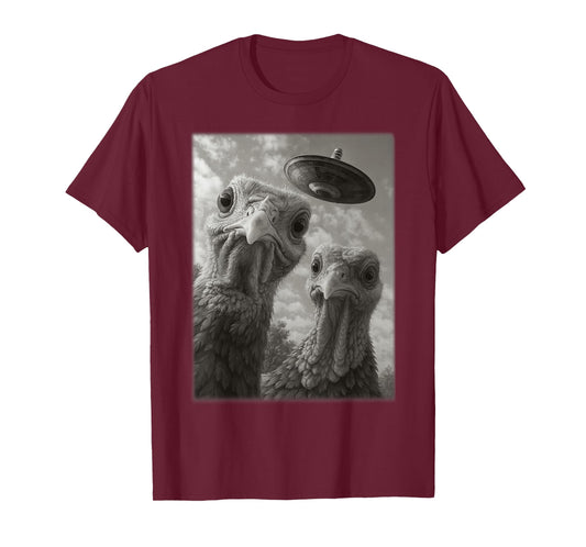 Funny Thanksgiving Turkey UFO Alien Selfie Men Women Kids T-Shirt