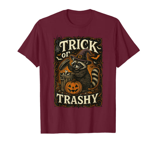 Trick Or Trashy Raccoon Pumpkin Bat Halloween Women Men Kid T-Shirt