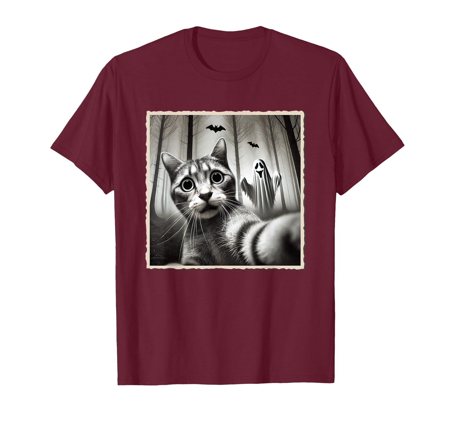 Halloween Cat Selfie With Ghost | Funny Halloween & Spooky T-Shirt