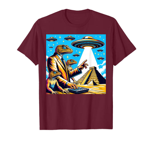 Lizard Conspiracy Theory UFO Chichen Itza Mexican Pyramids T-Shirt