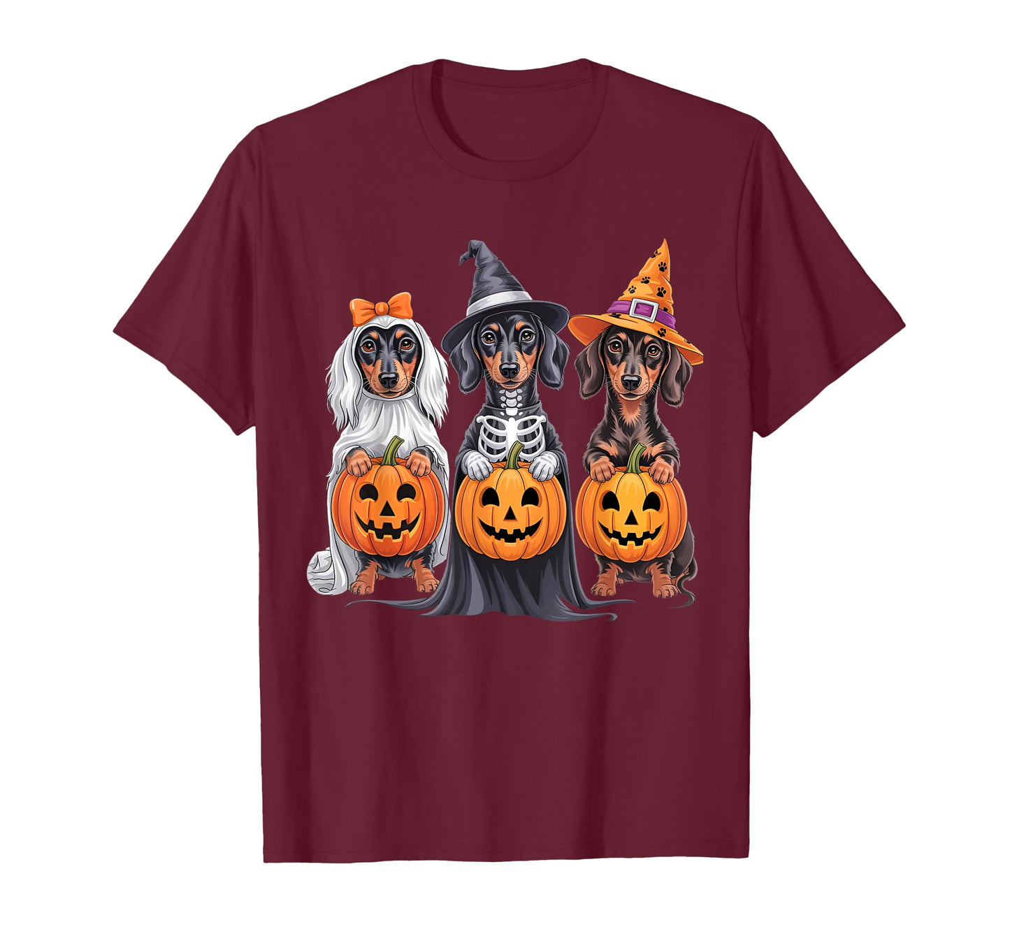 Funny Dachshund Halloween Pumpkin Weenie Dog Skeleton Ghost T-Shirt